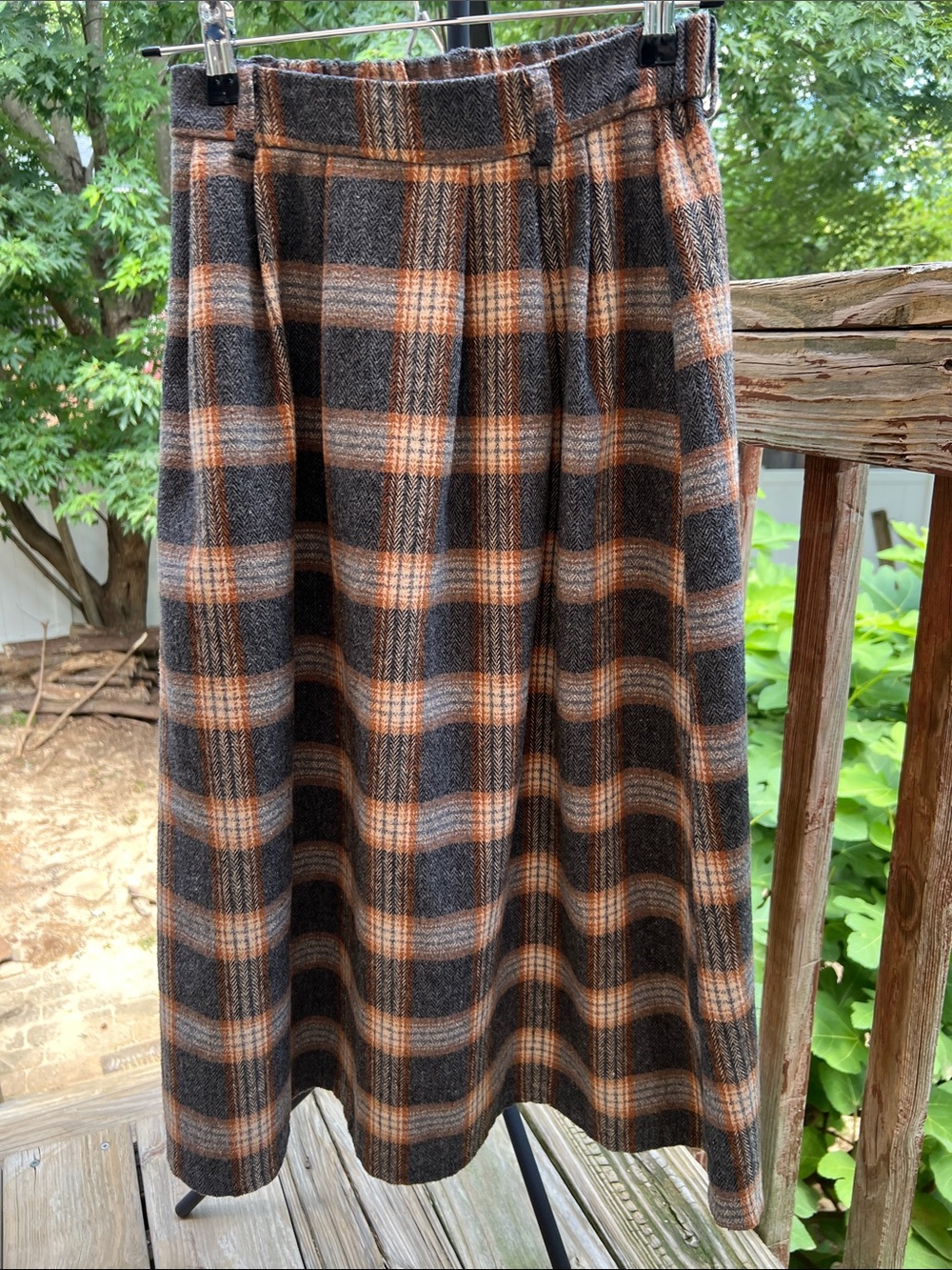 Dazy Plaid Midi Skirt Gray and Rusty Orange